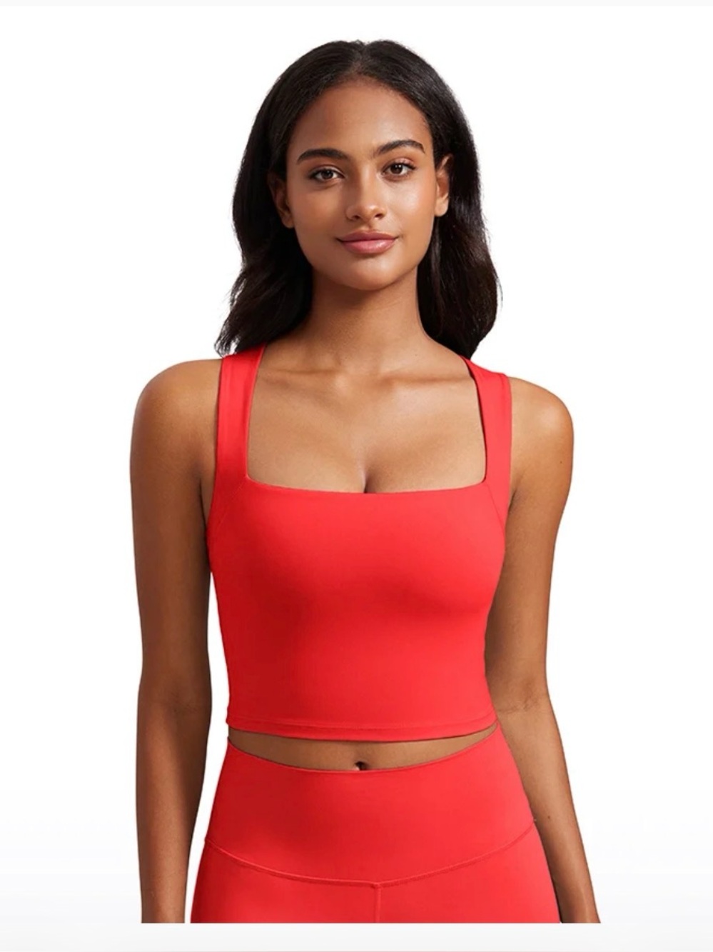 CRZ YOGA Red Square-Neck Sports Bra Tank Butterluxe Built-in Bra w Padding